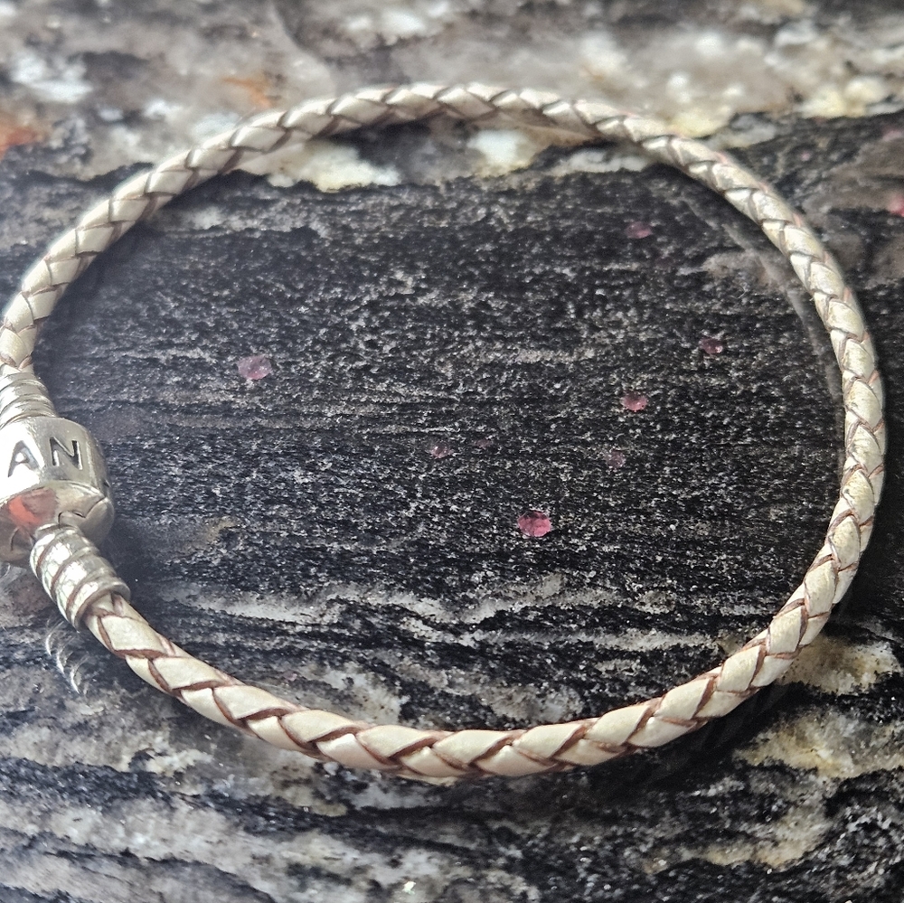 PANDORA Braided Leather Sterling Silver Bracelet - @Grey - Picture 3 of 4